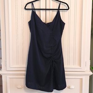 Linen Ruched Dress, Black, Spaghetti Straps, Adjustable, So Cute